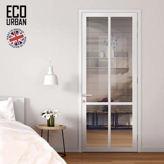 Image: Bronx 4 Pane Solid Wood Internal Door UK Made DD6315G - Clear Glass - Eco-Urban® Cloud White Premium Primed