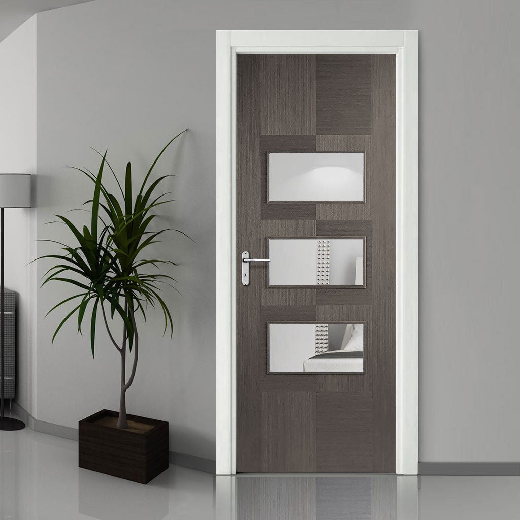 Contemporary grey glazed interior door