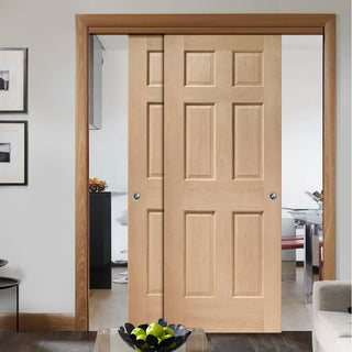 Image: Bespoke Thruslide Colonial Oak 6 Panel - 2 Sliding Doors and Frame Kit