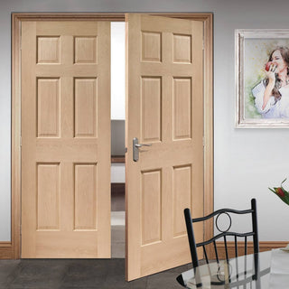 Image: Bespoke Colonial Oak 6 Panel Door Pair - No Raised Mouldings