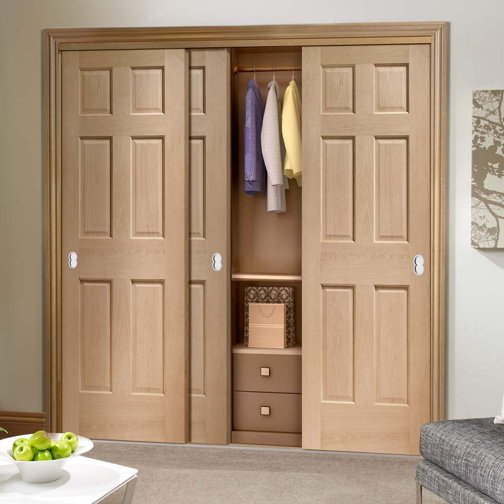 Bespoke Thruslide Colonial Oak 6 Panel 3 Door Wardrobe and Frame Kit