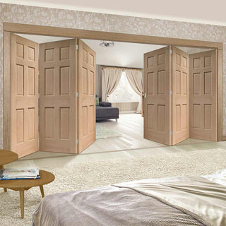 Image: Bespoke Thrufold Colonial Oak 6 Panel Folding 3+3 Door - No Raised Mouldings