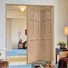 Two Folding Doors & Frame Kit - Colonial Oak 6 Panel 2+0 - No Raised Mouldings - Unfinished