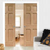 Bespoke Colonial Oak 6 Panel Double Pocket Door - No Raised Mouldings