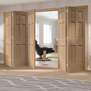 Image: Bespoke Thrufold Colonial Oak 6 Panel Folding 3+2 Door - No Raised Mouldings