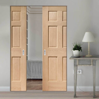 Image: Bespoke Colonial Oak 6 Panel Double Frameless Pocket Door - No Raised Mouldings