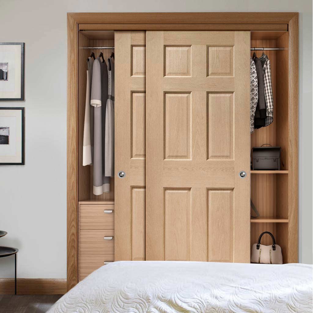 Bespoke Thruslide Colonial Oak 6 Panel 2 Door Wardrobe and Frame Kit
