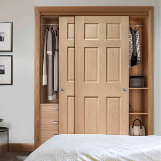 Image: Bespoke Thruslide Colonial Oak 6 Panel 2 Door Wardrobe and Frame Kit