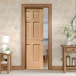 Image: Bespoke Colonial Oak 6 Panel Single Pocket Door - No Raised Mouldings