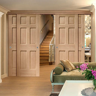 Image: Bespoke Thruslide Colonial Oak 6 Panel - 4 Sliding Doors and Frame Kit