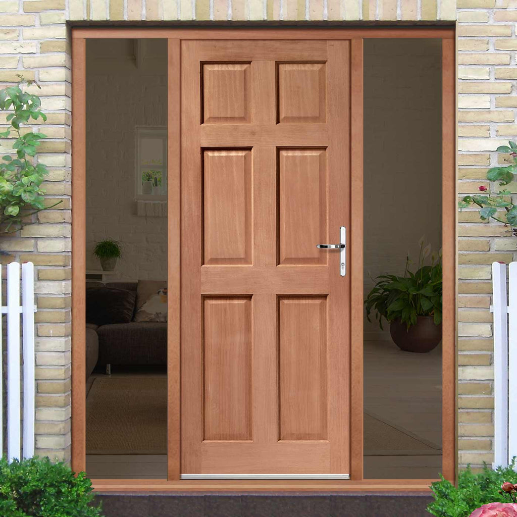 Colonial External Mahogany 6 Panel Door and Frame Set - Two Unglazed Side Screens