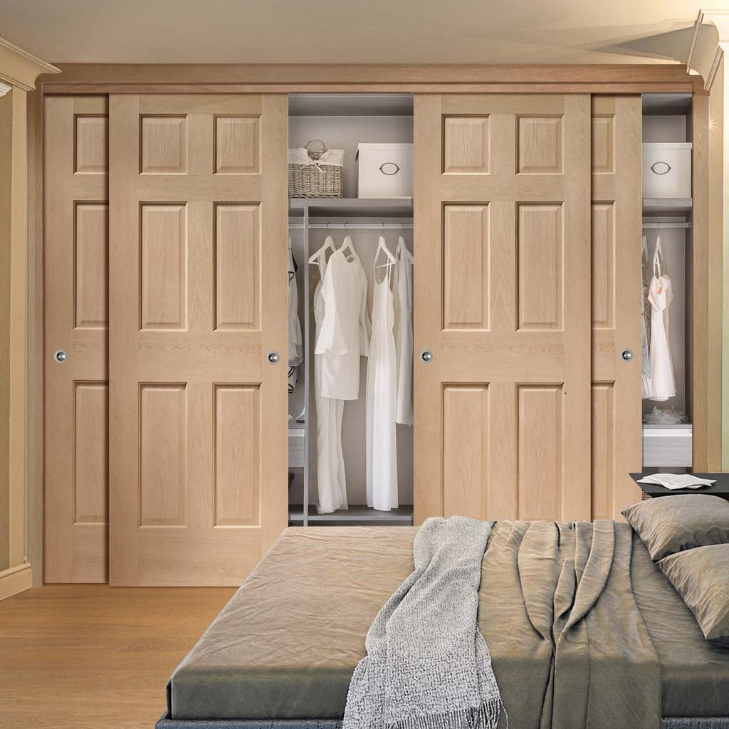 Bespoke Thruslide Colonial Oak 6 Panel 4 Door Wardrobe and Frame Kit