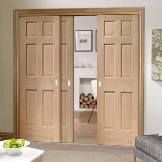 Image: Bespoke Thruslide Colonial Oak 6 Panel - 3 Sliding Doors and Frame Kit