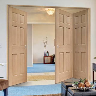 Image: Three Folding Doors & Frame Kit - Colonial Oak 6 Panel 2+1 - No Raised Mouldings - Unfinished