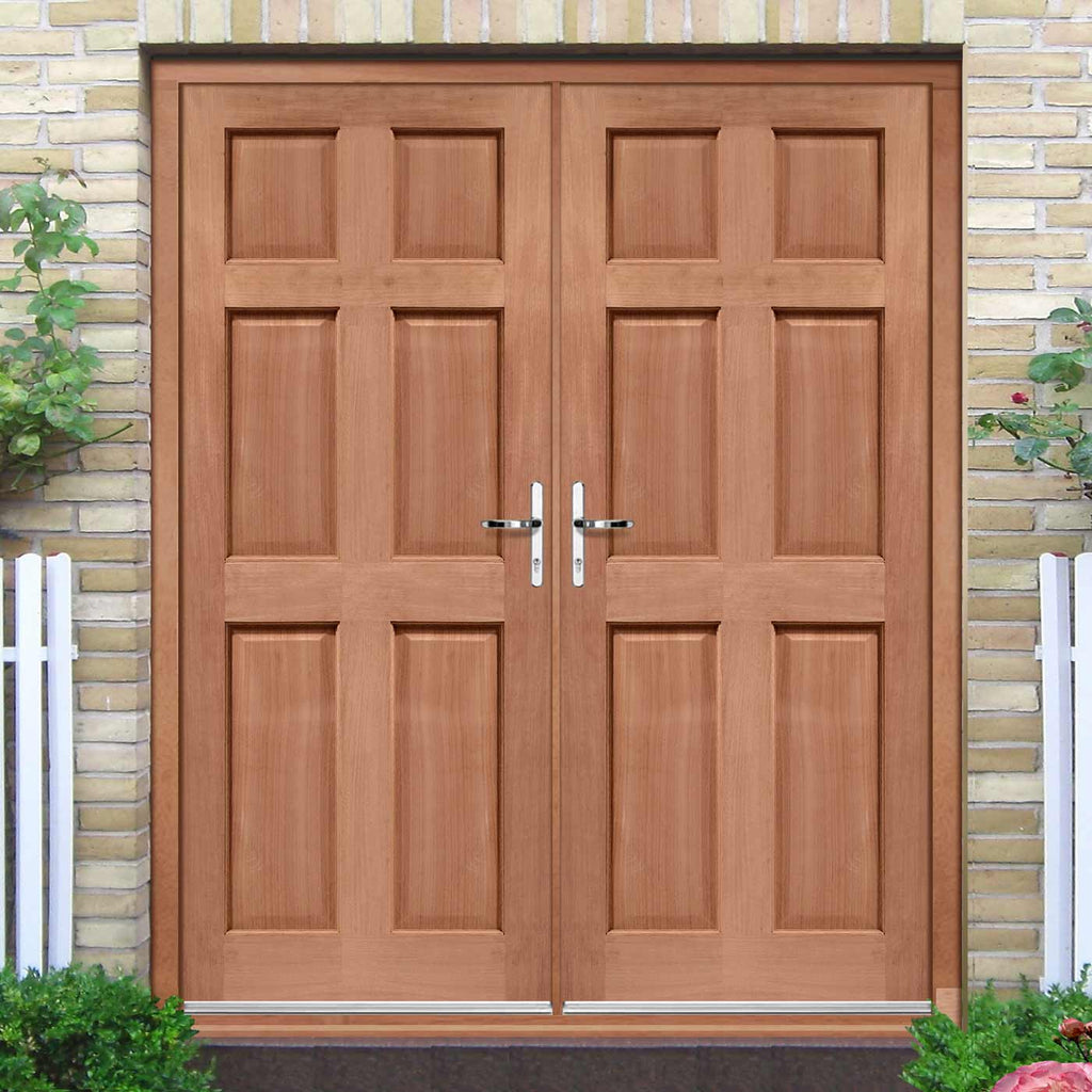 Colonial External Mahogany 6 Panel Double Door and Frame Set