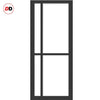 Top Mounted Black Sliding Track & Solid Wood Door - Eco-Urban® Marfa 4 Pane Solid Wood Door DD6313SG - Frosted Glass - Shadow Black Premium Primed