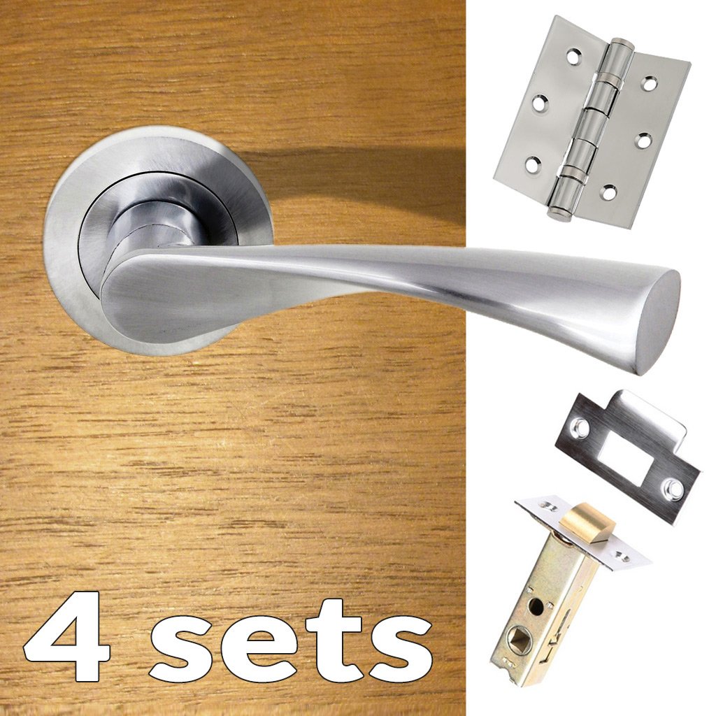 Four Pack Colorado Status Lever on Round Rose - Satin Chrome Handle