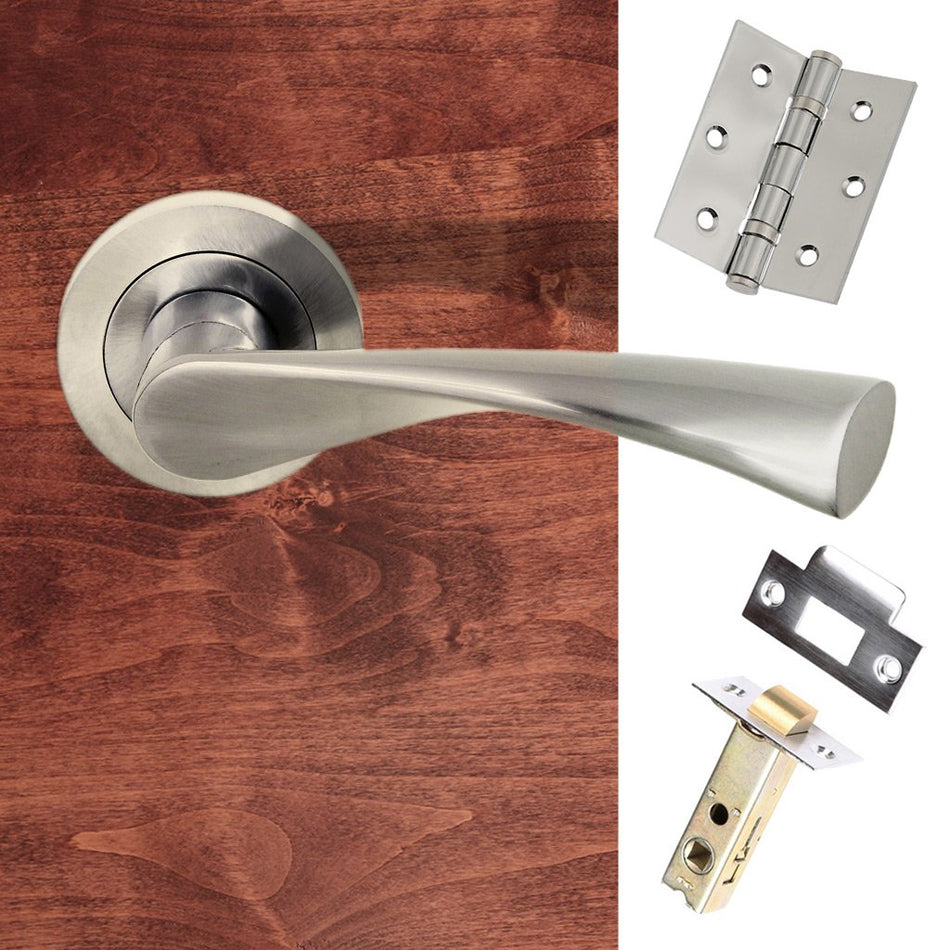 Colorado Status Lever on Round Rose - Satin Nickel Handle Pack