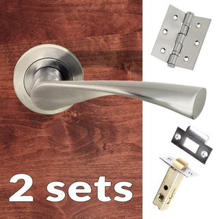 Image: Two Pack Colorado Status Lever on Round Rose - Satin Nickel Handle