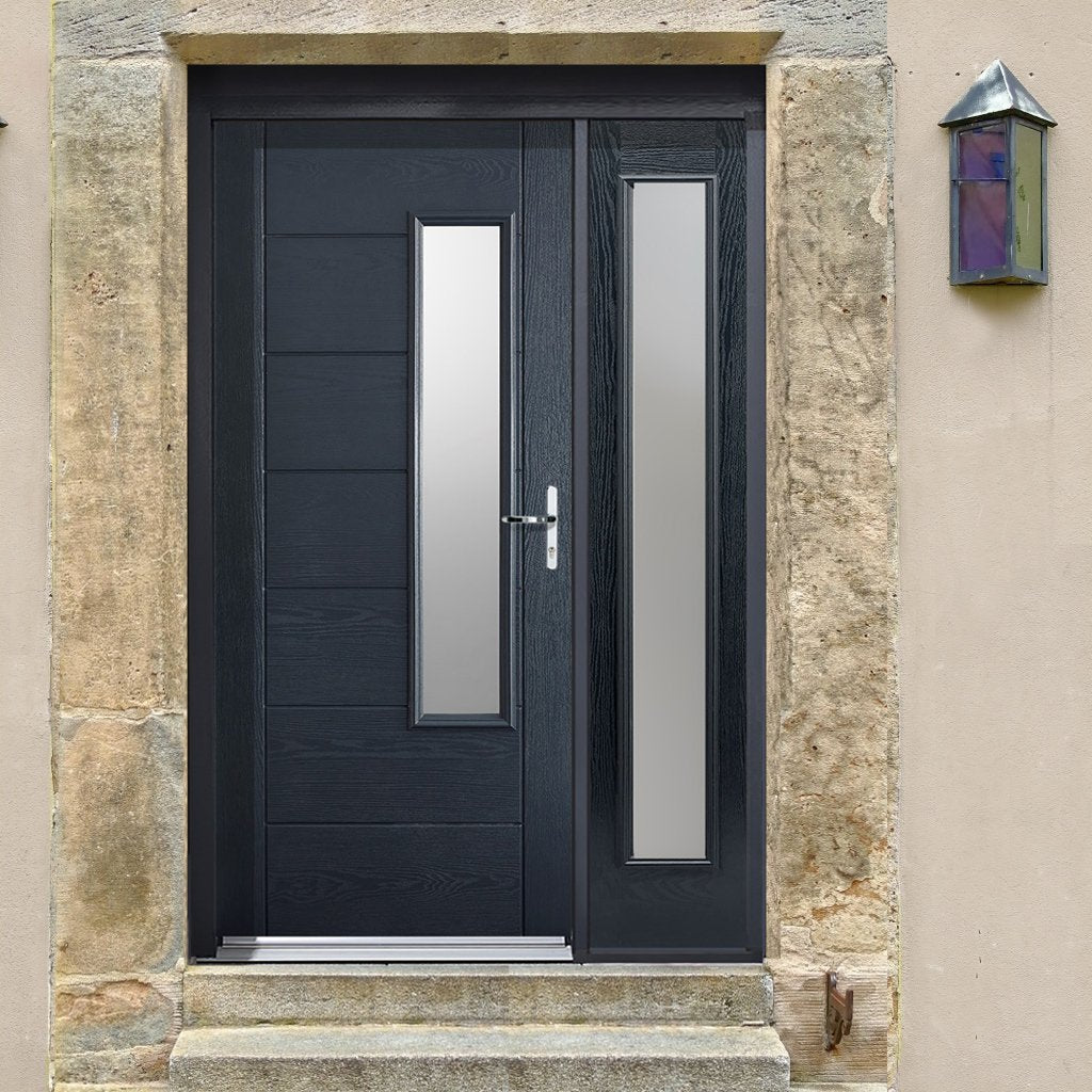 GRP Grey Newbury Frosted Double Glazed Composite Door - Frosted Single Sidelight