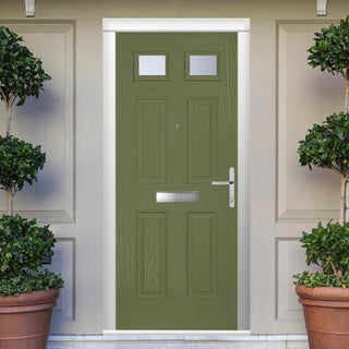 Image: Composite Fire Front Door Set - Camarque 2 with Clear Glass - Shown in Reed Green