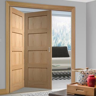 Image: Two Folding Doors & Frame Kit - Contemporary 4 Panel Oak 2+0 - Unfinished