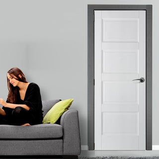 Image: White Fire Door, Contemporary 4 Panel Shaker Door - 1/2 Hour Rated Door