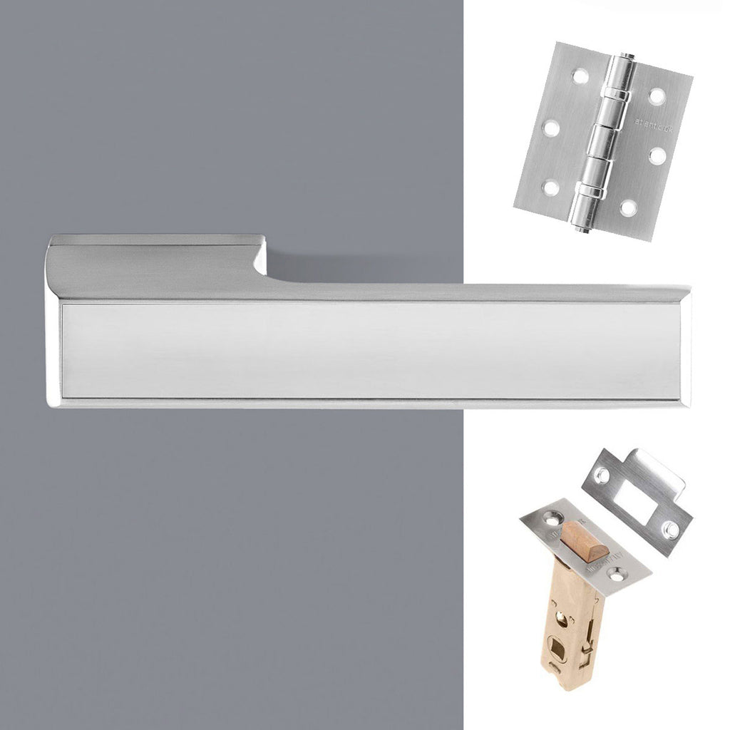 Tupai Rapido VersaLine Tobar Lever on Long Rose - Polished Stainless Steel Decorative Plate - Satin Chrome Handle Pack