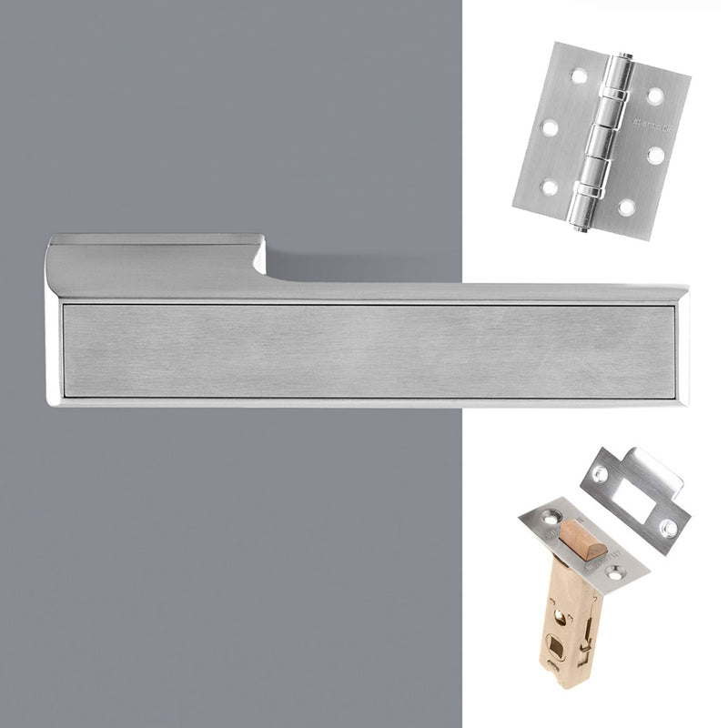 Tupai Rapido VersaLine Tobar Lever on Long Rose - Satin Stainless Steel Decorative Plate - Satin Chrome Handle Pack