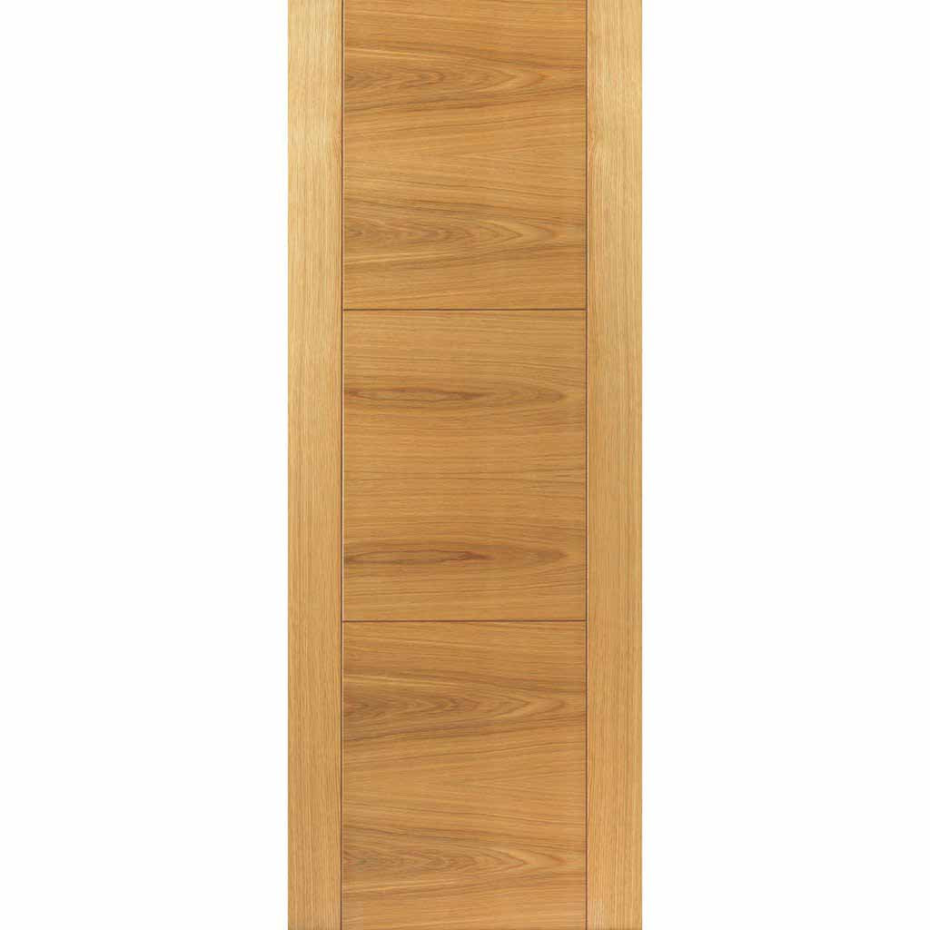Four Sliding Wardrobe Doors & Frame Kit - Mistral Flush Oak Door - Decor Grooves - Prefinished