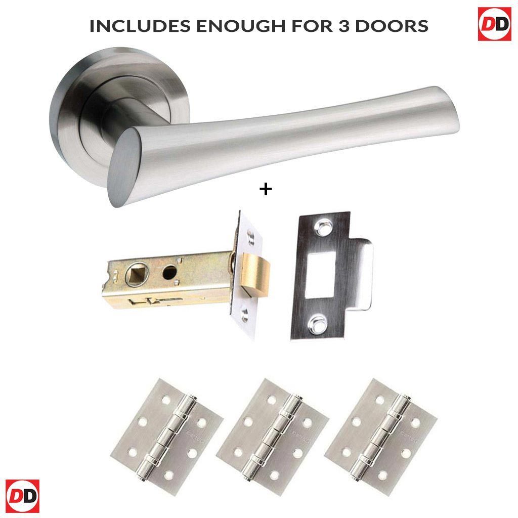 Three Pack Corsica Mediterranean Lever On Rose - Satin Nickel Handle
