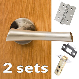 Image: Two Pack Corsica Mediterranean Lever On Rose - Satin Nickel Handle