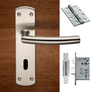 Image: Steelworx CSLP1167P/SSS Arched Lever Lock Satin Stainless Steel Handle Pack