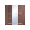 Portici Walnut Flush Double Evokit Pocket Door Detail - Aluminium Inlay & Clear Glass - Prefinished