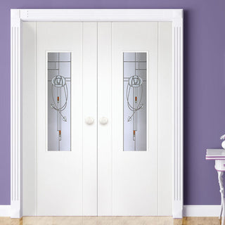 Image: Contemporary Grained PVC Door Pair - MacIntosh Nairn Style Glass