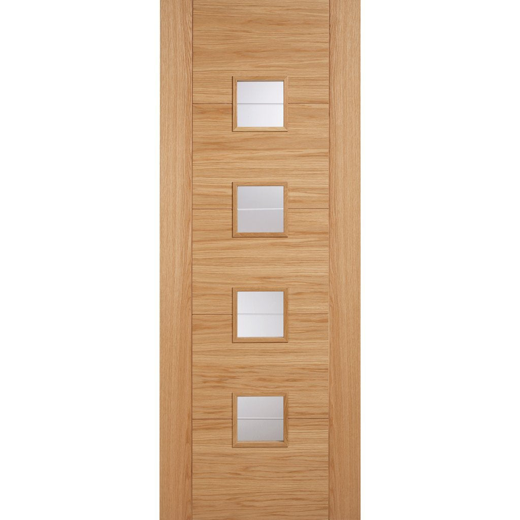 Bespoke Vancouver Oak 4LS Door Pair Diamond Lined Clear Glass - Prefinished