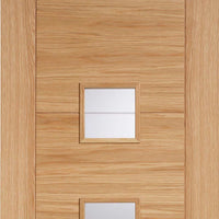 Bespoke Thruslide Surface Vancouver Oak 4LS Door Diamond Lined Clear Glass - Prefinished Sliding Double Door and Track Kit