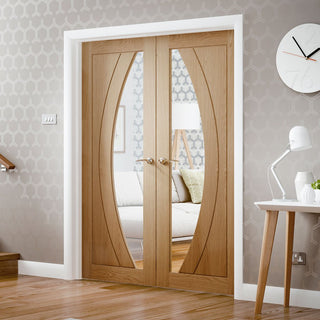 Image: Salerno Oak Door Pair - Clear Glass