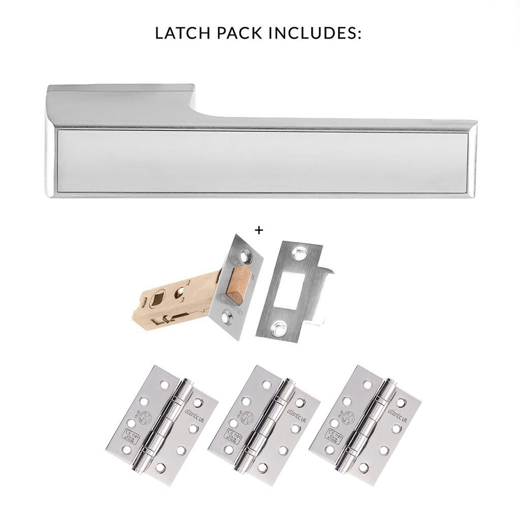 Tupai Rapido VersaLine Tobar Fire Lever on Long Rose - Polished Stainless Steel Decorative Plate - Satin Chrome Handle Pack