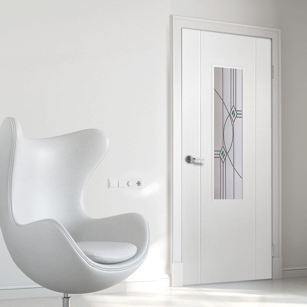 White PVC contemporary door with lightly grained faces elgin fusion eclipse style toughened clear glass 