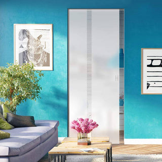 Image: Spott 8mm Obscure Glass - Clear Printed Design - Single Absolute Pocket Door
