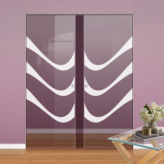 Image: Temple 8mm Clear Glass - Obscure Printed Design - Double Absolute Pocket Door