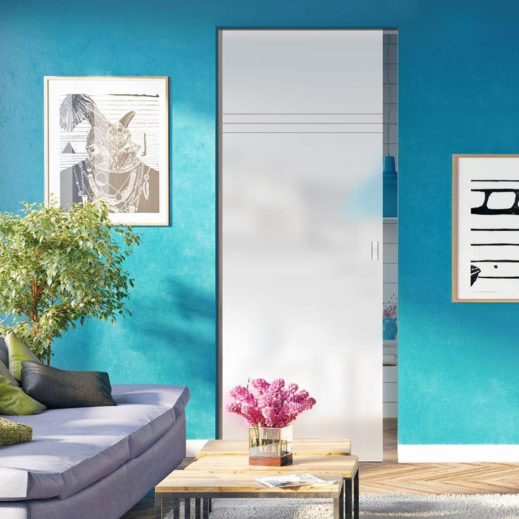 Linton 8mm Obscure Glass - Obscure Printed Design - Single Absolute Pocket Door