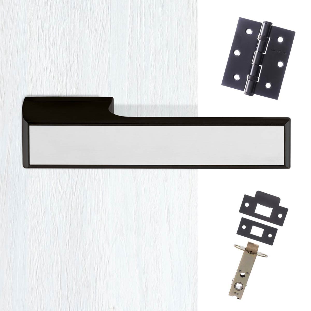 Tupai Rapido VersaLine Tobar Lever on Long Rose - Polished Stainless Steel Decorative Plate - Pearl Black Handle Pack