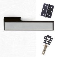 Tupai Rapido VersaLine Tobar Lever on Long Rose - Satin Stainless Steel Decorative Plate - Pearl Black Handle Pack