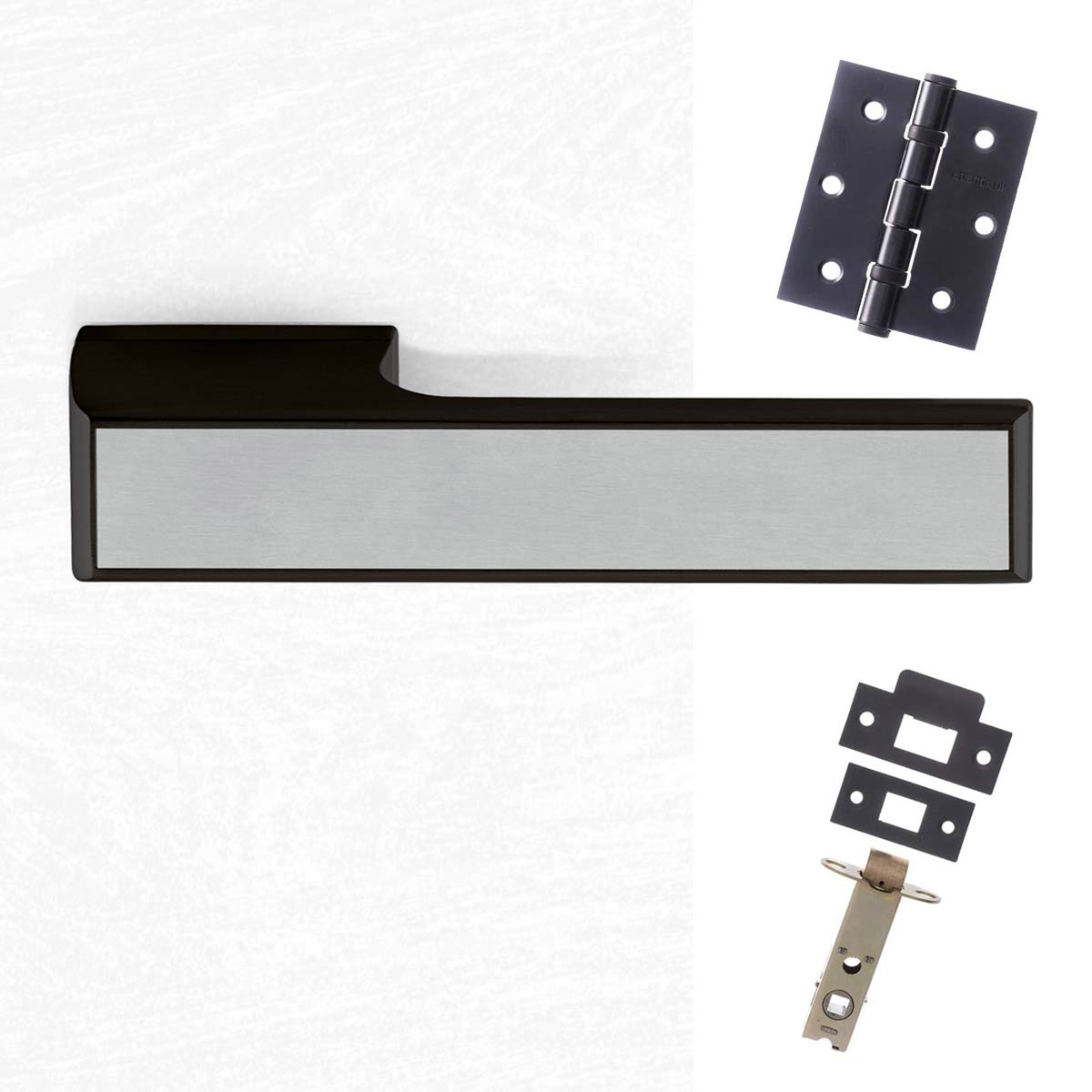 Tupai Rapido VersaLine Tobar Lever on Long Rose - Satin Stainless Steel Decorative Plate - Pearl Black Handle Pack