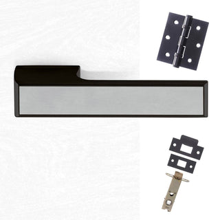 Image: Tupai Rapido VersaLine Tobar Lever on Long Rose - Satin Stainless Steel Decorative Plate - Pearl Black Handle Pack
