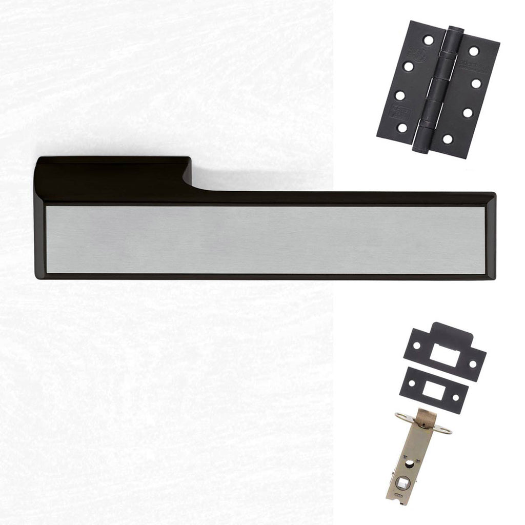 Tupai Rapido VersaLine Tobar Fire Lever on Long Rose - Satin Stainless Steel Decorative Plate - Pearl Black Handle Pack