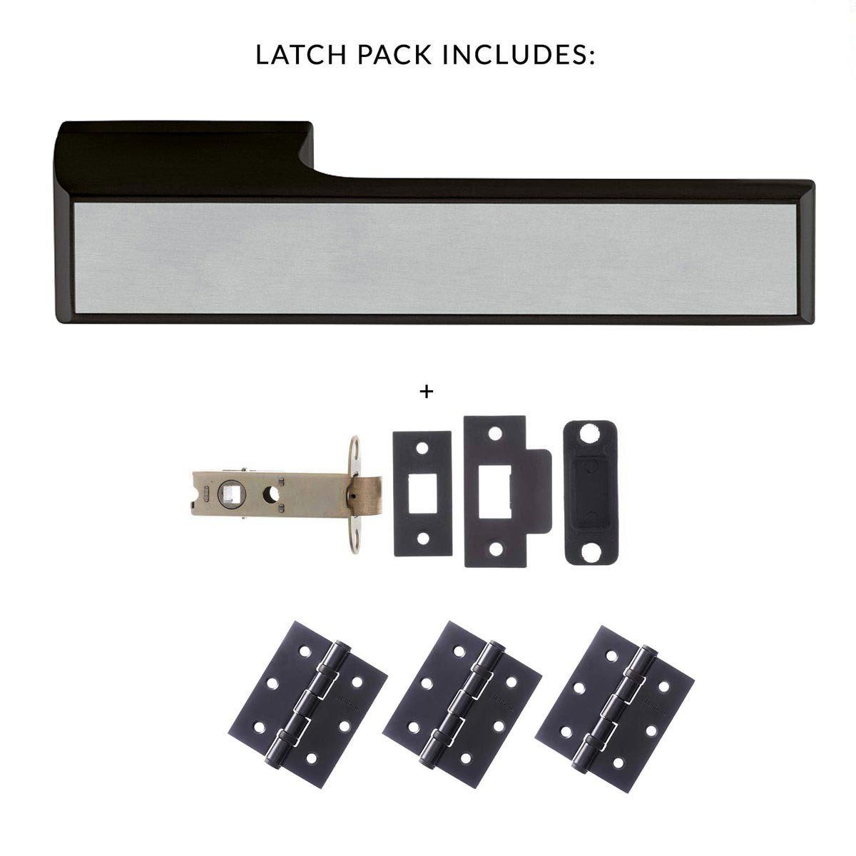 Tupai Rapido VersaLine Tobar Lever on Long Rose - Satin Stainless Steel Decorative Plate - Pearl Black Handle Pack