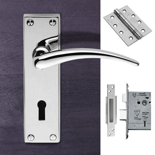 Image: DL64 Wing Contemporary Lever Lock Polished Chrome Handle Pack
